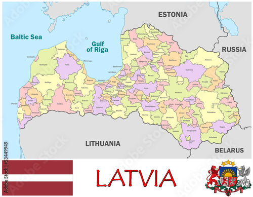 Latvia Europe emblem map symbol administrative divisions