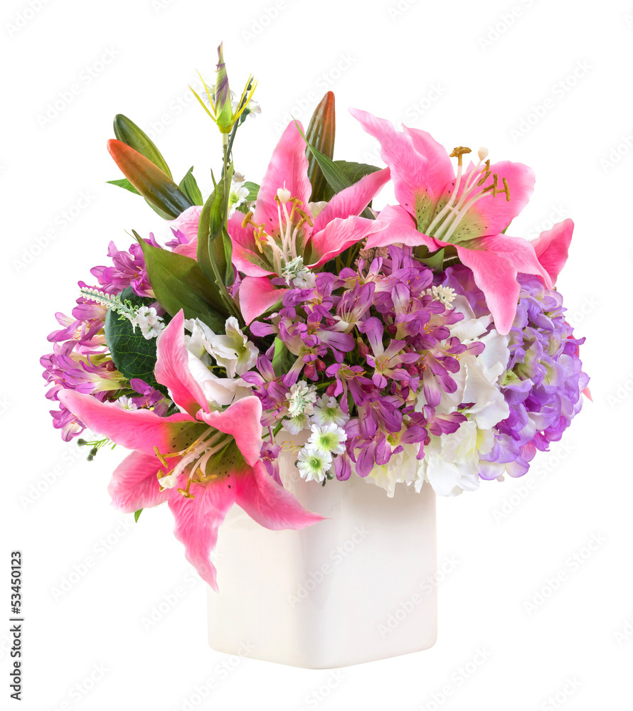Fototapeta premium Flower bouquet in white ceramic pot