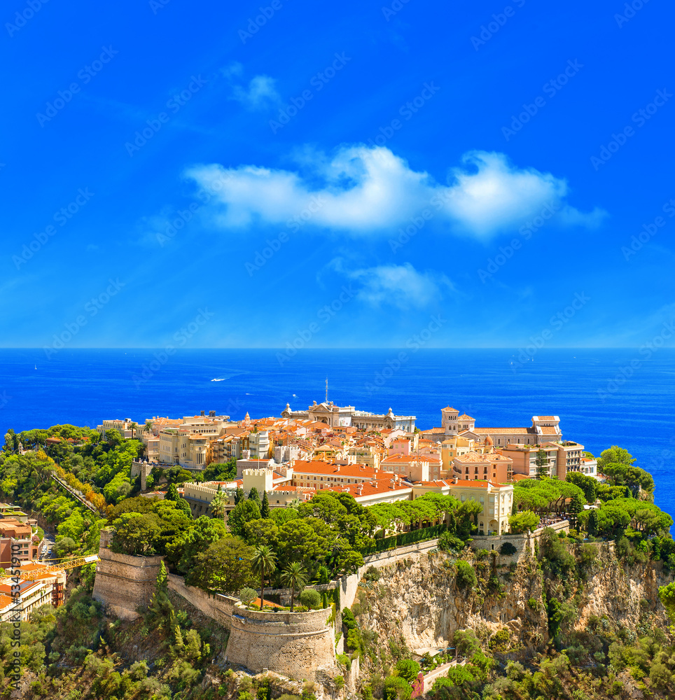 Panoramic view of Monaco. Mediterranean Sea landscape