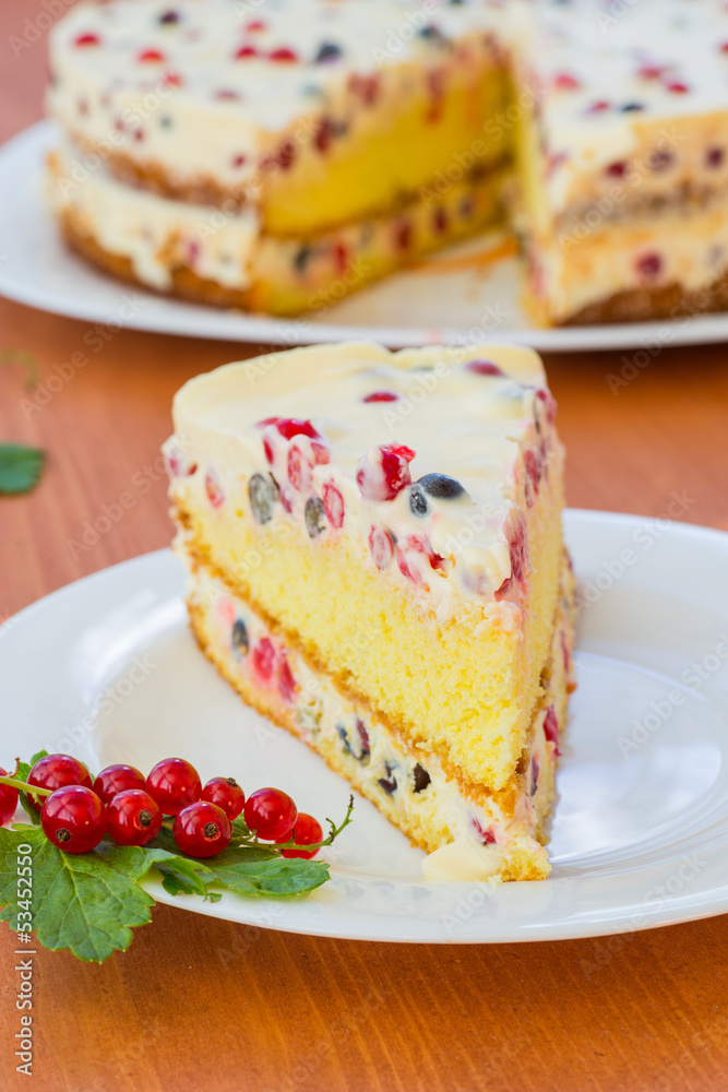 cake with cream and red currants cake with cream and red currants