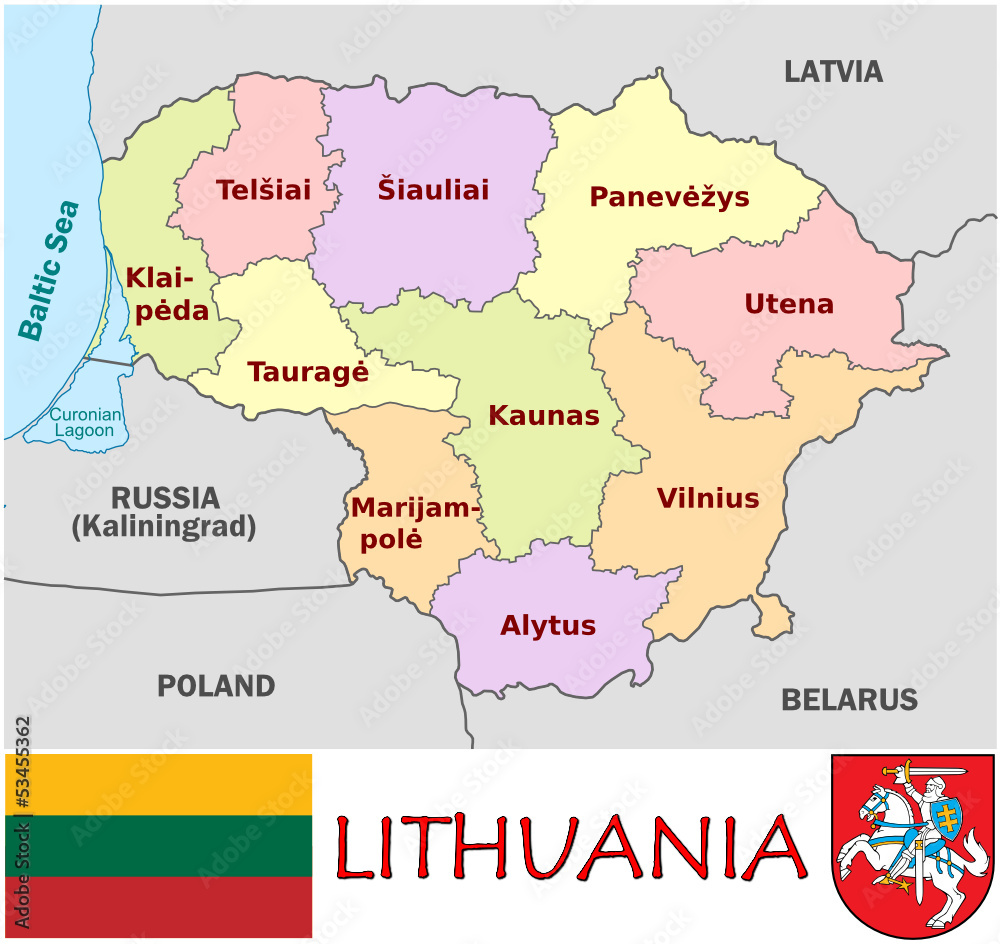 Lithuania Europe national emblem map symbol motto