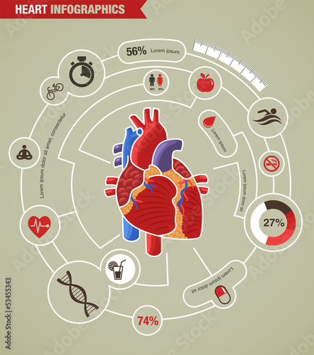 Human Heart health, disease and attack infographic