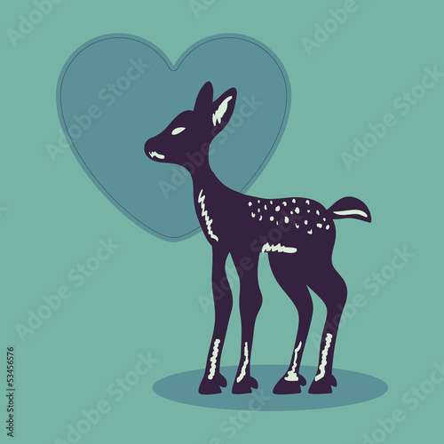 Romantic illustration with cute fawn silhouette