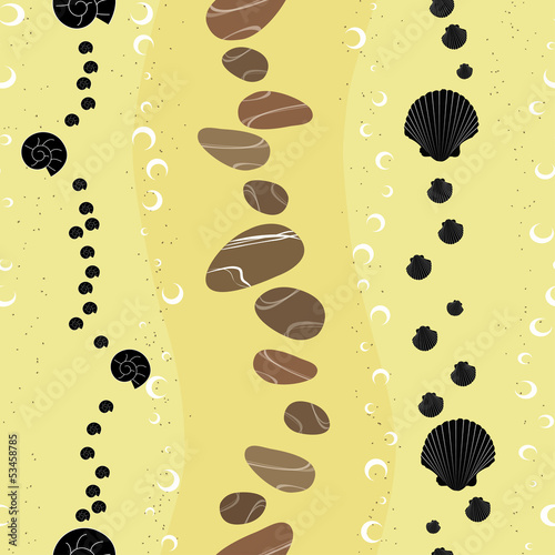 Vector seamless background with pebbles and seashells