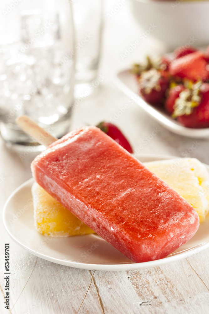 Cold Organic Frozen Strawberry Fruit Popsicle