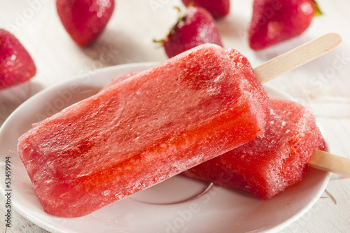 Cold Organic Frozen Strawberry Fruit Popsicle