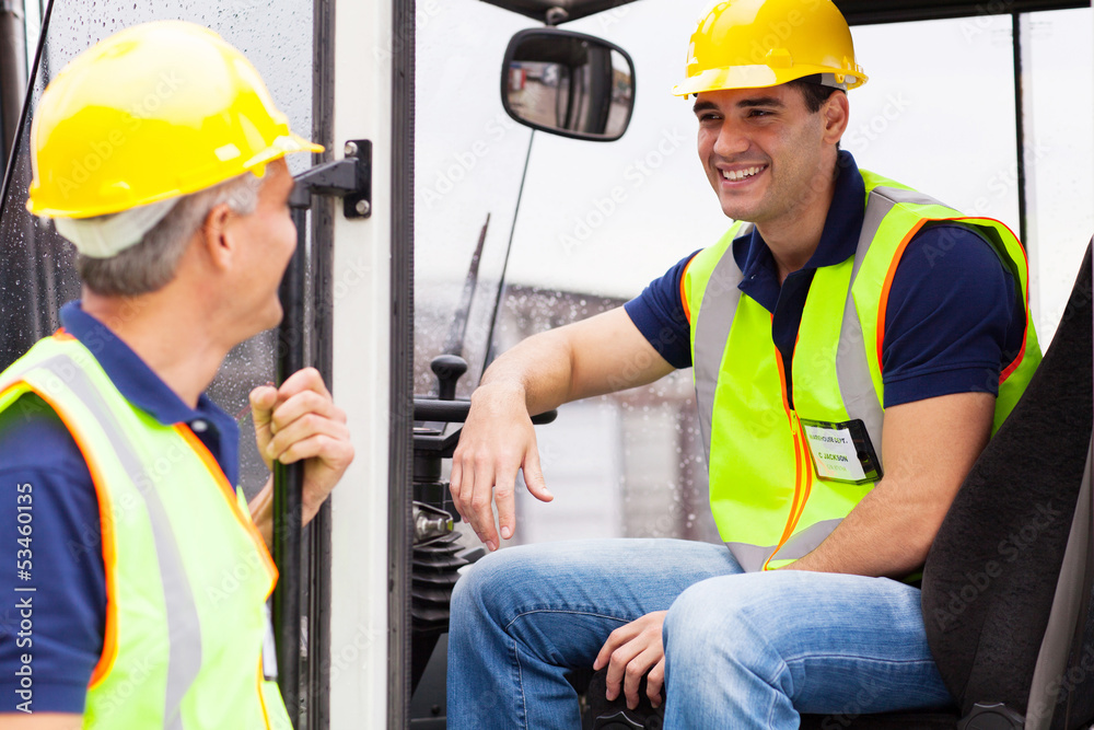warehouse co-workers chatting during break