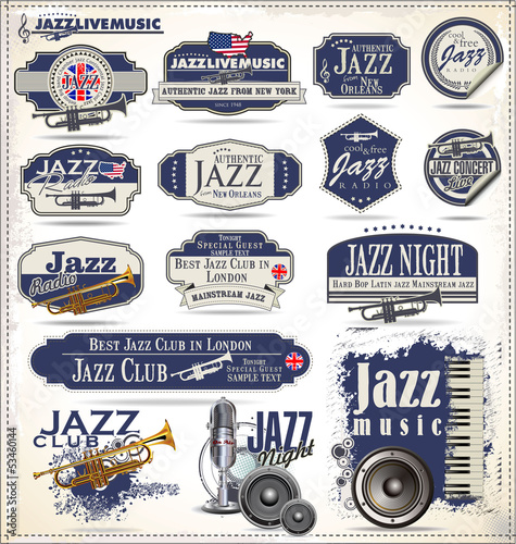Jazz music stamps and labels