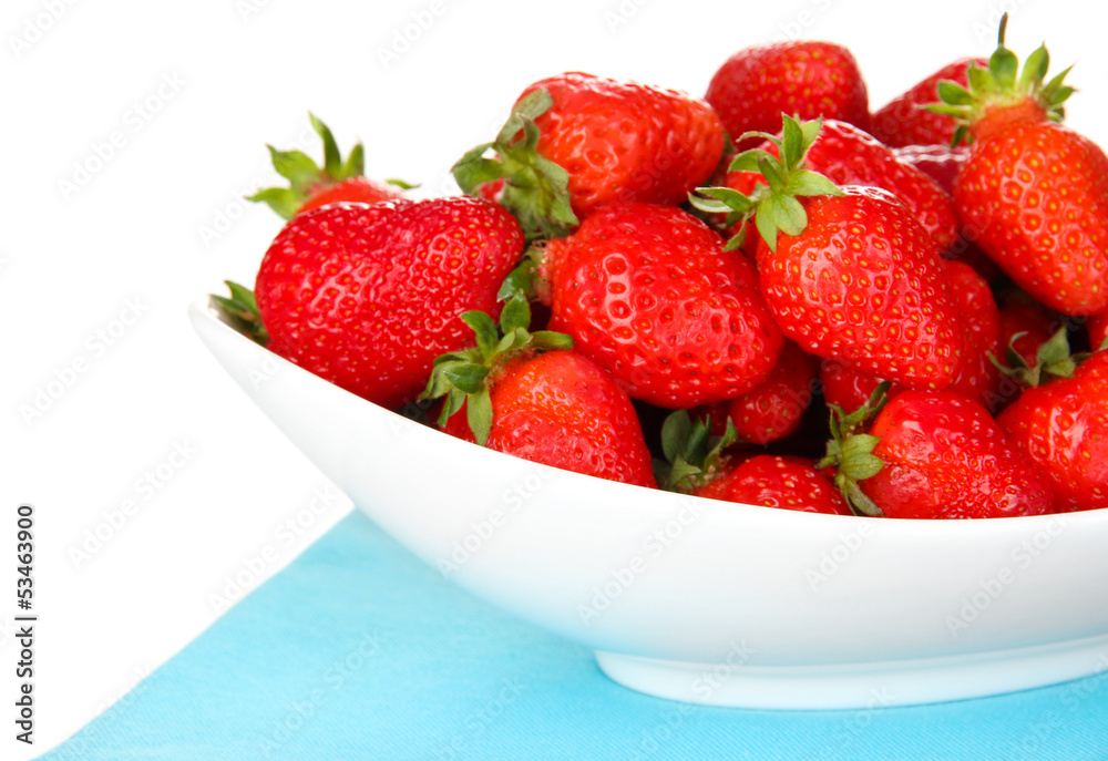 Fresh strawberry in bowl isolated on white Fresh strawberry in bowl isolated on white