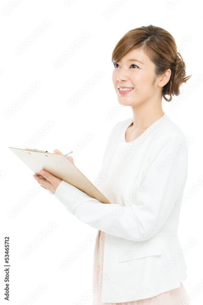 Beautiful asian business woman isolated on white background