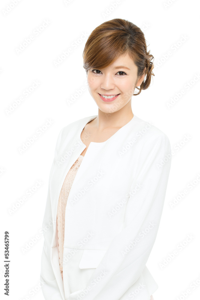 Beautiful asian business woman isolated on white background