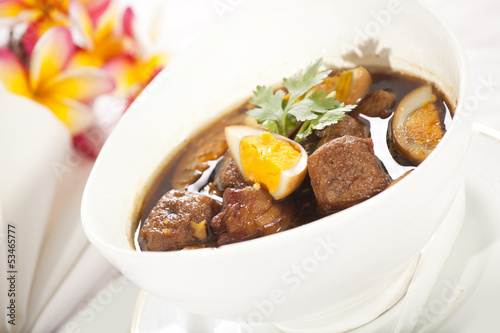 boiled egg, Boiled egg and tofu in five spice savory soup photo