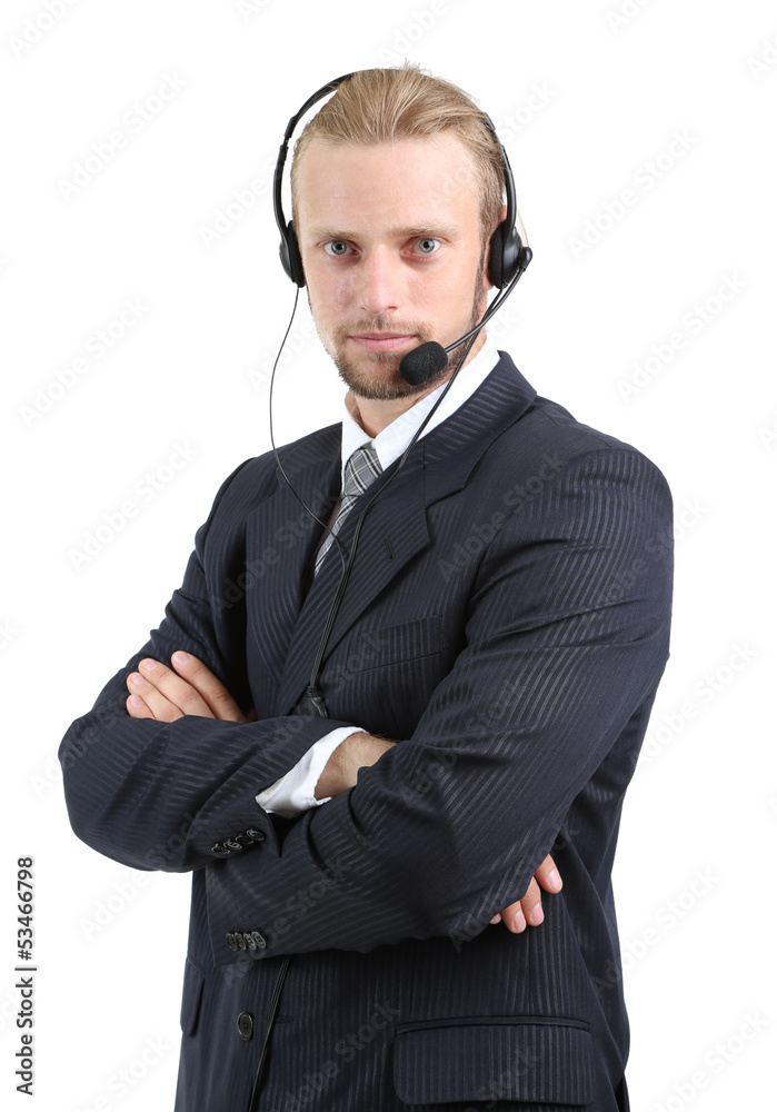 Call center operator isolated on white Call center operator isolated on white