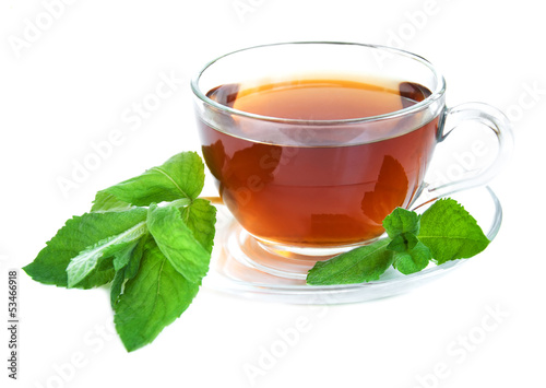 Tea cup with mint leaves