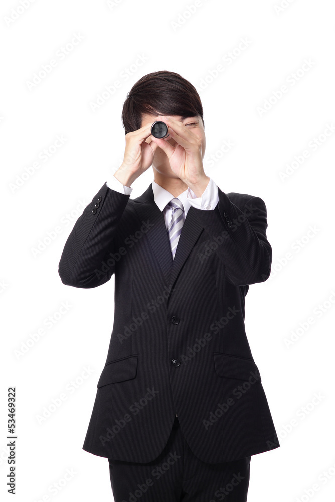 Businessman with telescope looking forward Businessman with telescope looking forward