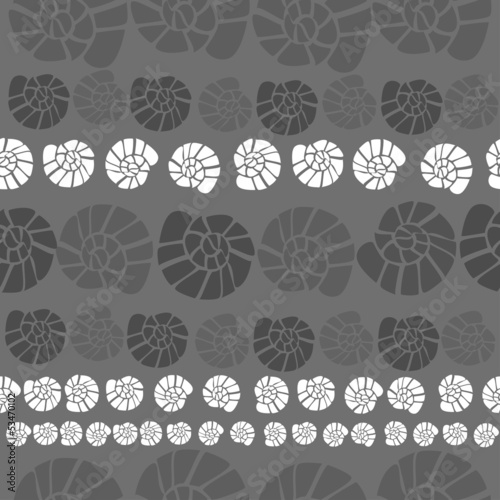 Vector seamless pattern with shells on a gray background