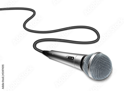 Vector microphone with curved cable on white background photo