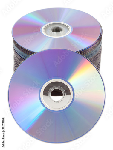 DVD or CD discs piled to tower