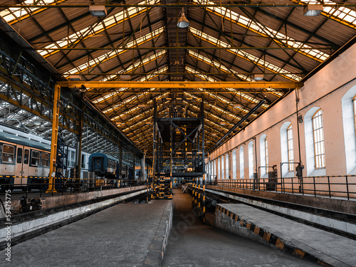 Industrial interior of a vehicle repair station