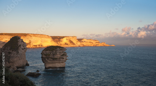 Cliffs of Bonifacio in warm light before sunset  Corsica  France