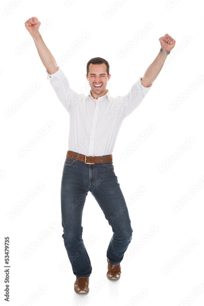 Portrait Of Man With Arm Raised Portrait Of Man With Arm Raised