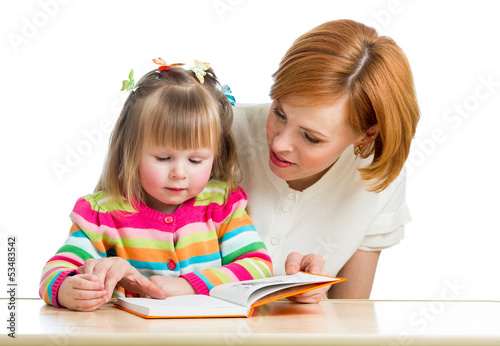 mother reading a book kid girl