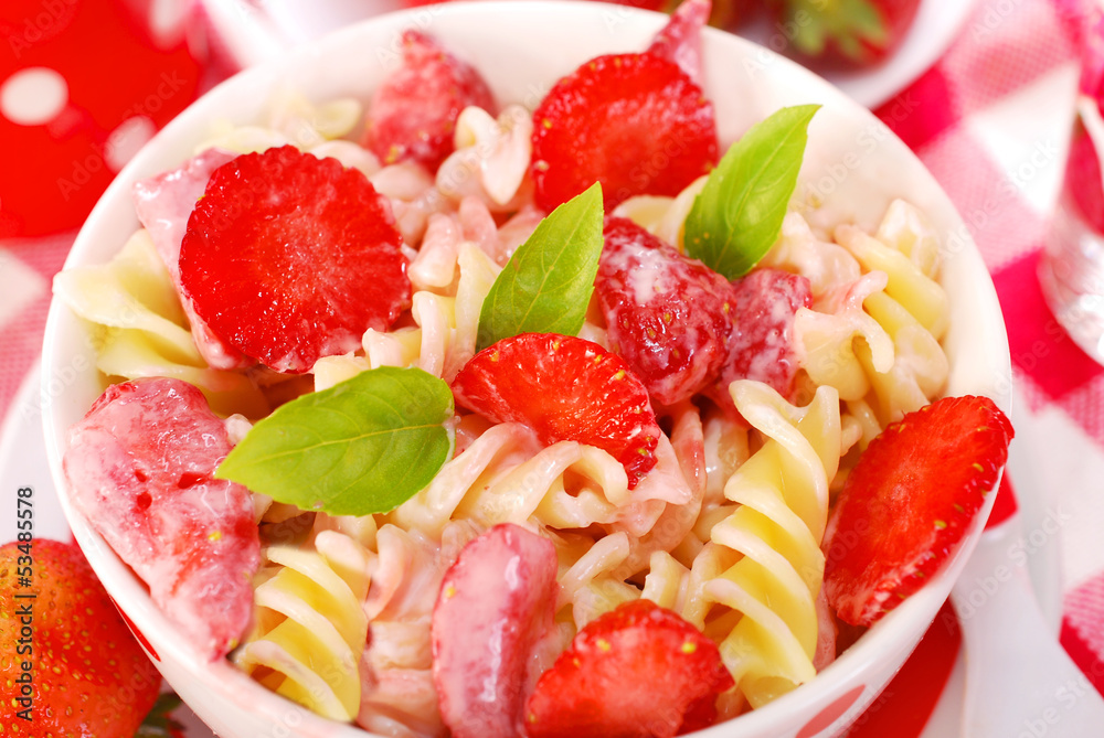 fusilli pasta with strawberry for child