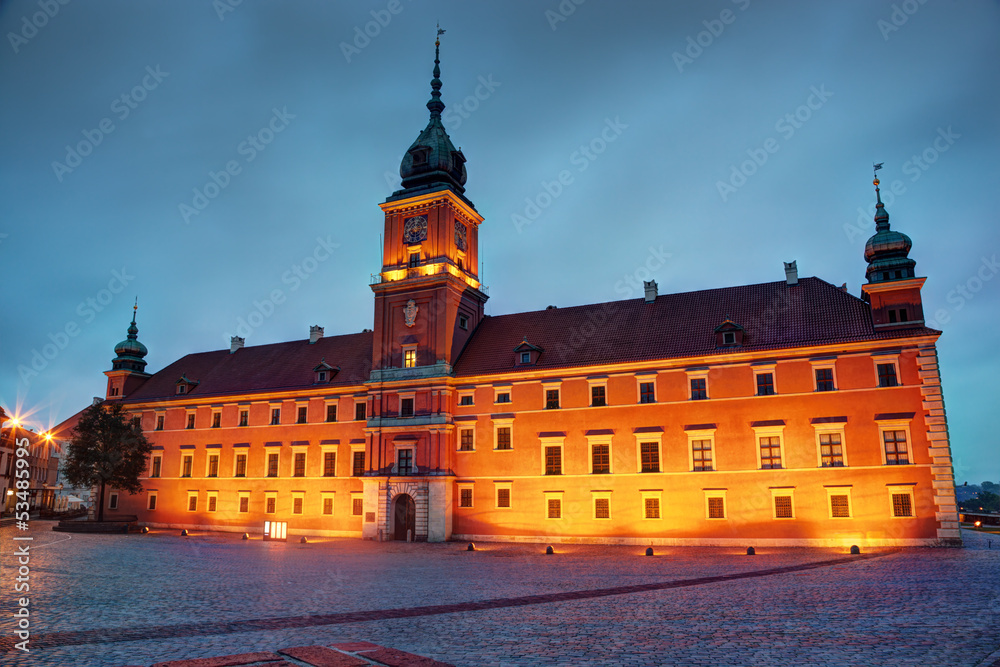 Obraz Royal Castle in Warsaw, Poland at the evening