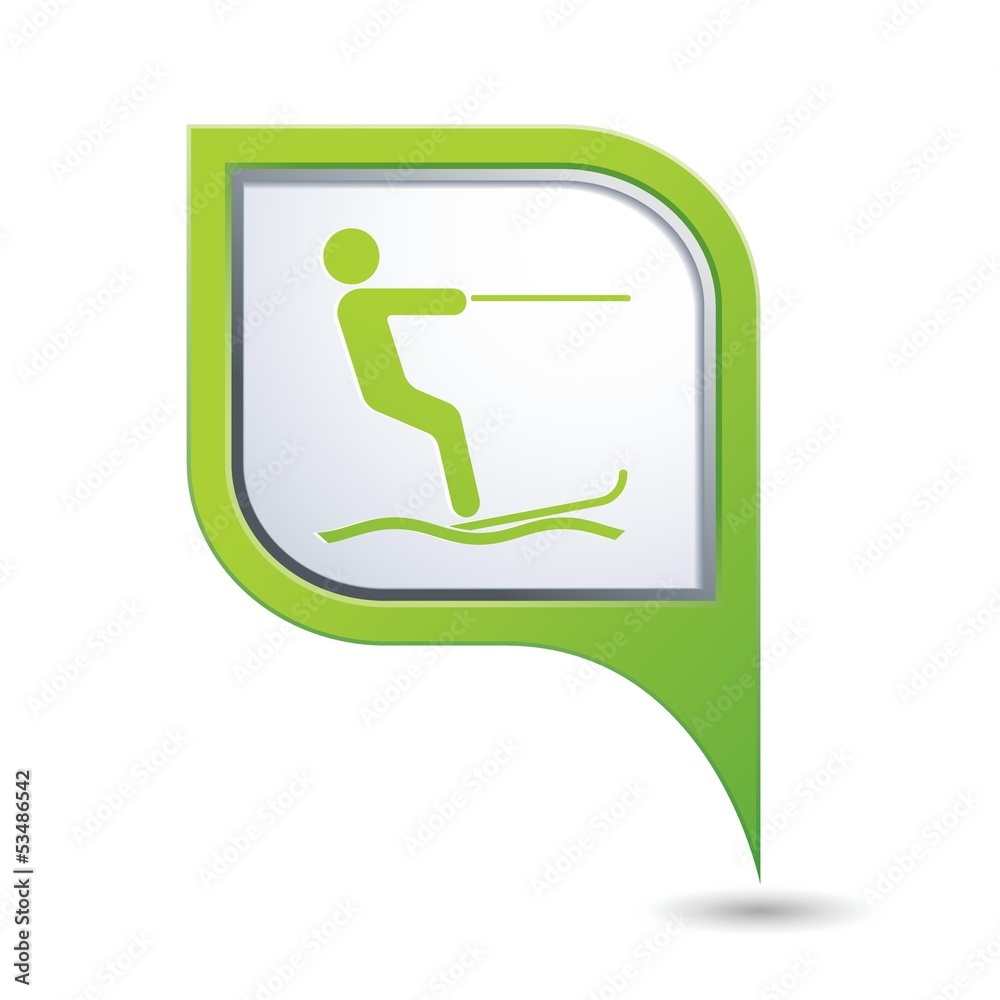 Water skiing sign symbol on map pointer Water skiing sign symbol on map pointer