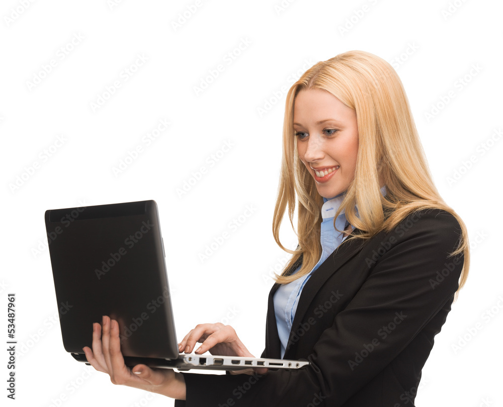 smiling woman with laptop computer smiling woman with laptop computer