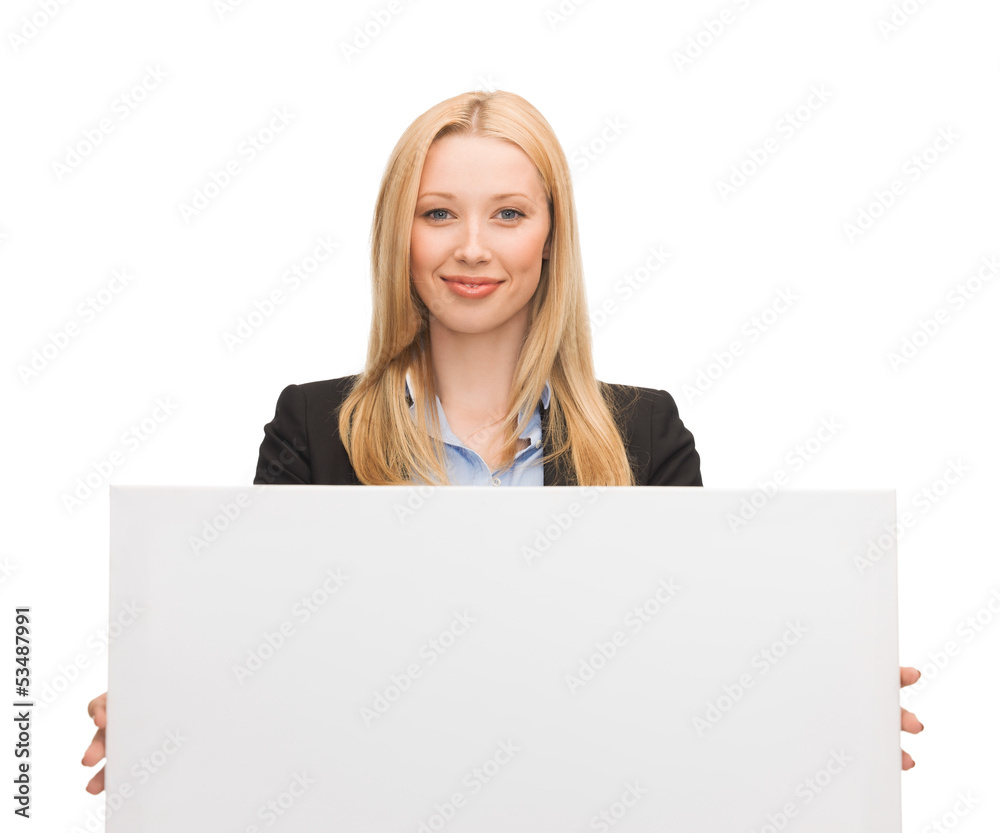 businesswoman with white blank board