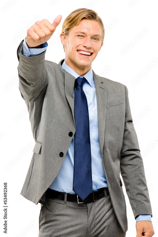 Happy businessman thumbs up isolated on white background Happy businessman thumbs up isolated on white background