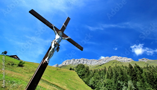 Jesus on the cross in the mountain