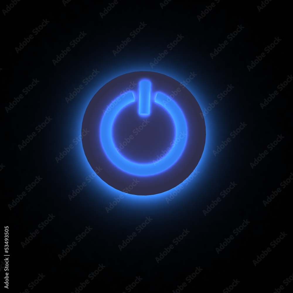 3D power button lighting in darkness. 3D power button lighting in darkness.