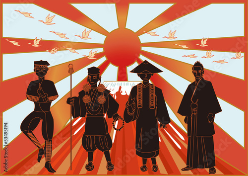 侍・忍者・僧・富士山　Ninja,monk,samurai,priest,Japanese characters