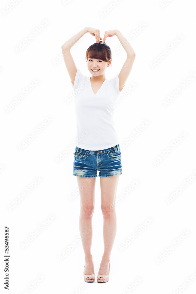 Beautiful Asian casual woman show heart shape Beautiful Asian casual woman show heart shape