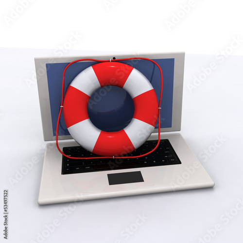 Lifebelt with laptop photo