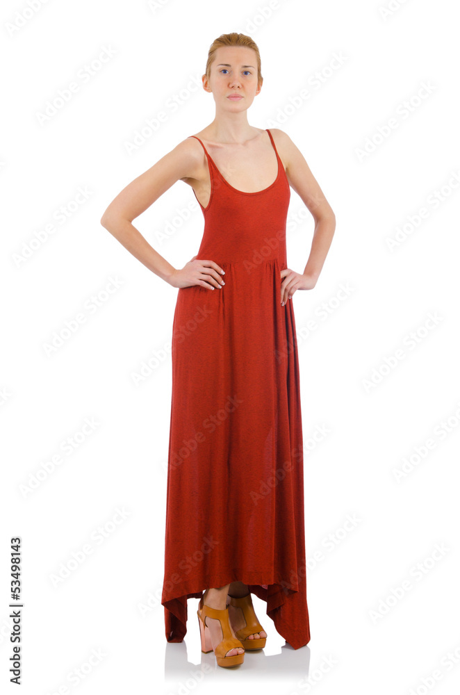 Woman in fashion dress concept on white