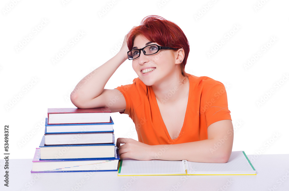 Girl student with books on white Girl student with books on white