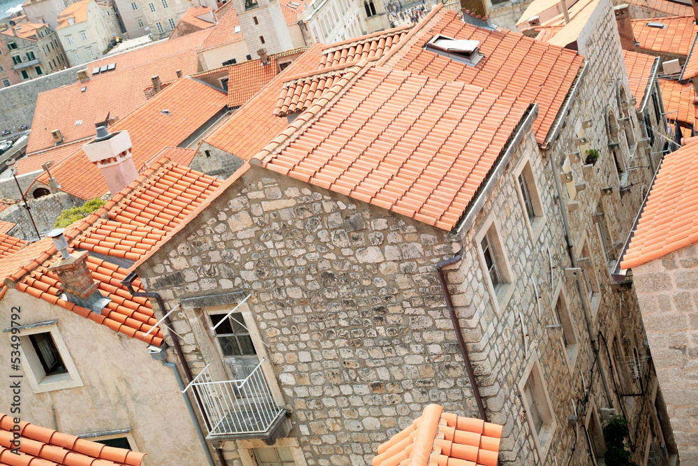 Dubrovnik, Croatia. Tiled rooftops of old town.