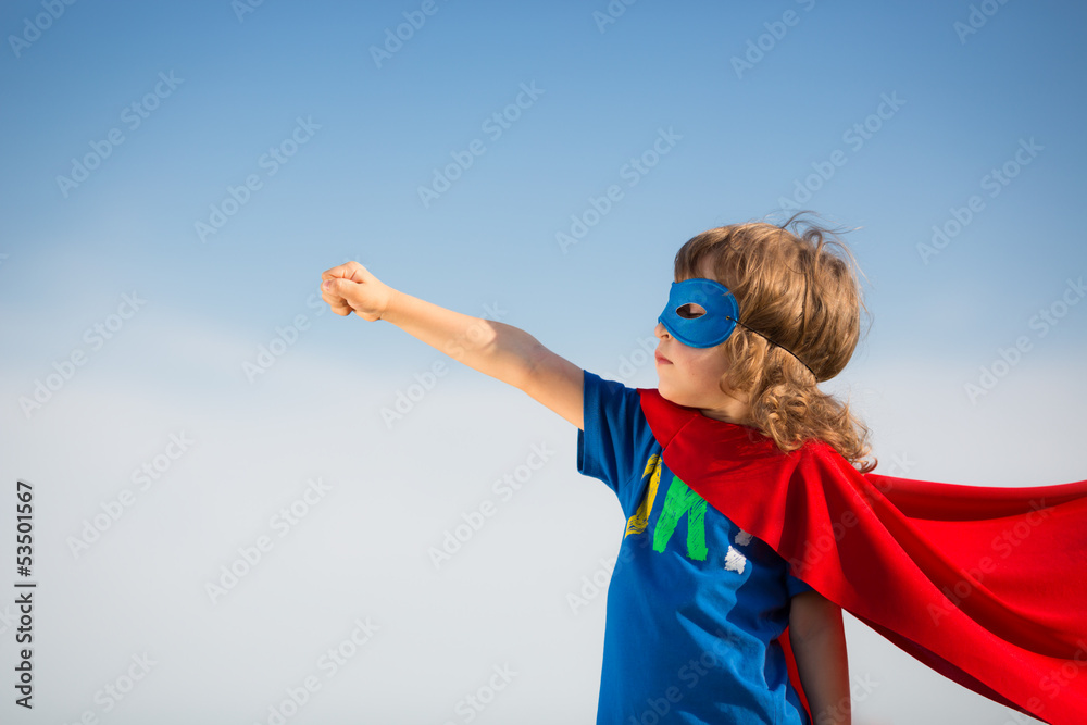 Superhero kid. Girl power concept - obrazy, fototapety, plakaty 