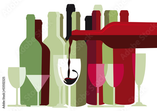 Weiß und Rotwein Flaschen und Gläser
