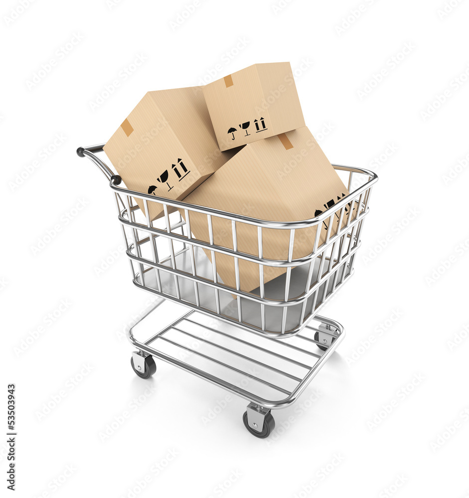 Shopping cart filled boxes