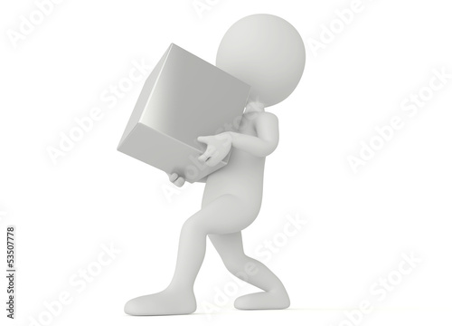 3d humanoid character hold a cube