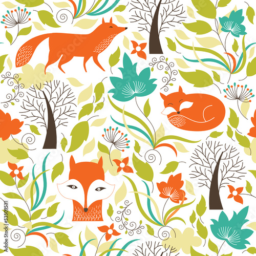 Seamless pattern with the cute fox