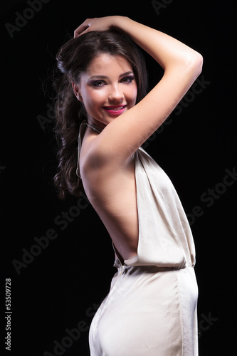 beauty woman poses sideways