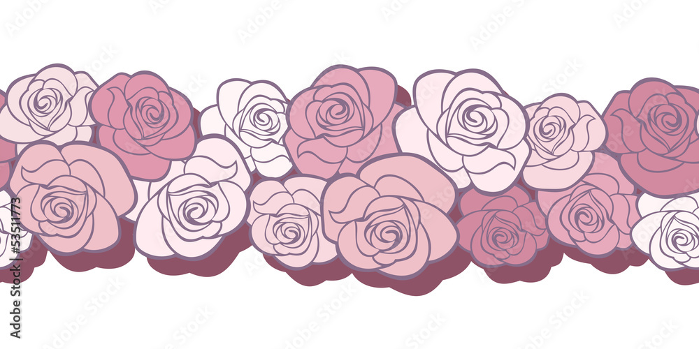 Fototapeta Horizontal seamless background with roses. Vector illustration.