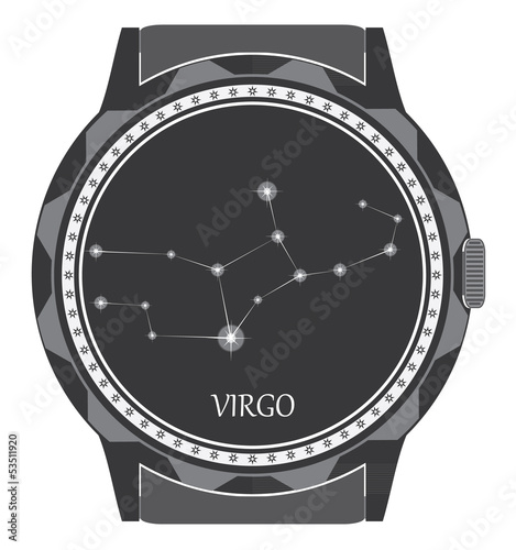 The watch dial with the zodiac sign Virgo.