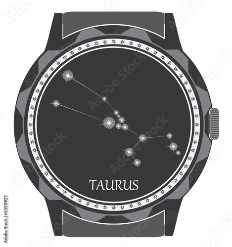 The watch dial with the zodiac sign Taurus.