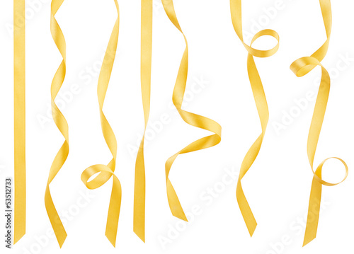Gold ribbon collection on white, clipping path